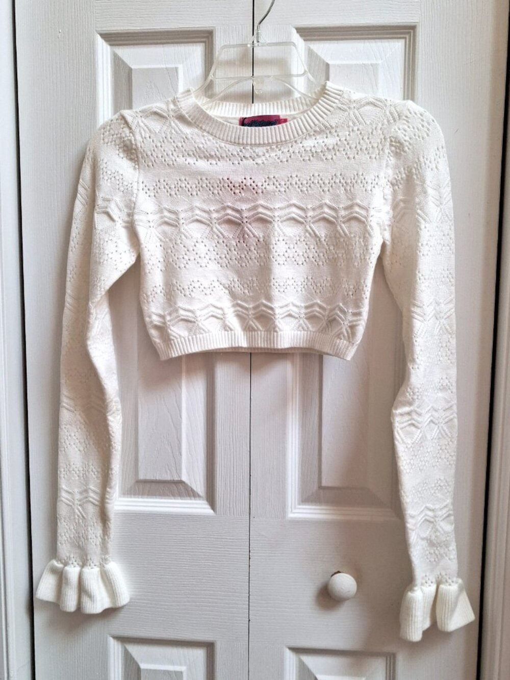 NWT EDIKTED Cream Long Sleeve Edikted Pointelle Knit Sweater Top sz XS/S